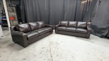 High-quality leather 2-seater and 3-seater sofas, refurbished, perfect for modern homes in Northern Ireland. Durable, stylish, and comfortable seating options.
