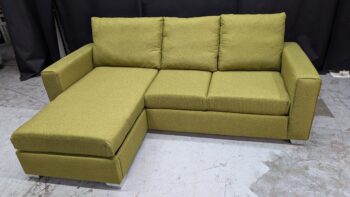 Bright green fabric 3-seater recliner sofa, modern design, comfortable cushions, ideal for living rooms.