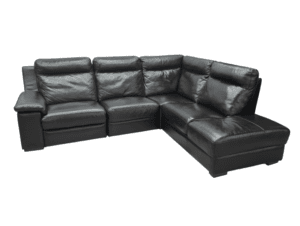 Corner sofa in black leather, spacious and stylish.