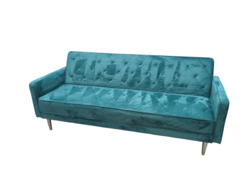 Teal velvet 3-seater sofa with wooden legs, stylish and comfortable.