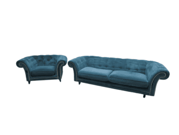 Used & Refurbished Teal Velvet Chesterfield 3 Seater Sofa and Loveseat ref 2232