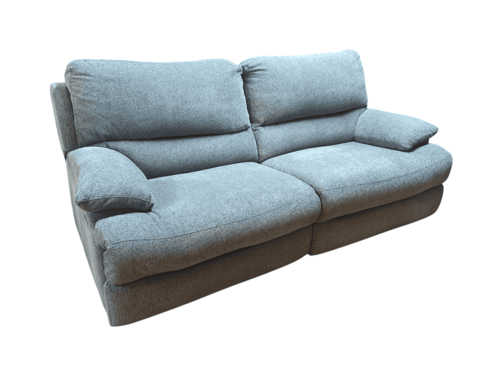 Refurbished 2-Seater Sofa in Light Blue Two-seater sofa in light blue fabric, modern style with plush cushions.