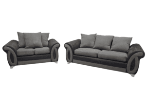 Two grey sofas with black and grey fabric, modern style.