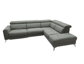Corner sofa in grey fabric, contemporary style, spacious and comfortable.