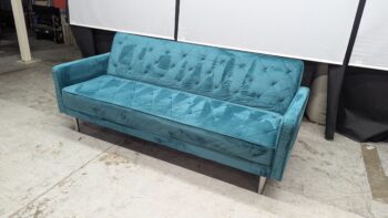 Teal velvet 3-seater sofa with tufted backrest, modern style.