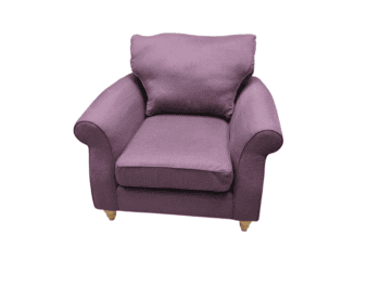 Armchair, purple fabric, classic style, cozy and inviting.