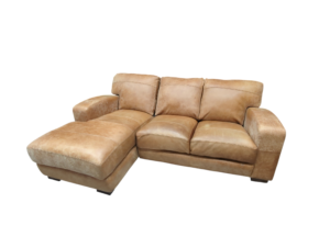Corner sofa, beige leather, contemporary style, spacious and comfortable.