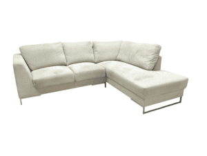 Corner sofa in beige fabric, modern style, spacious and comfortable.