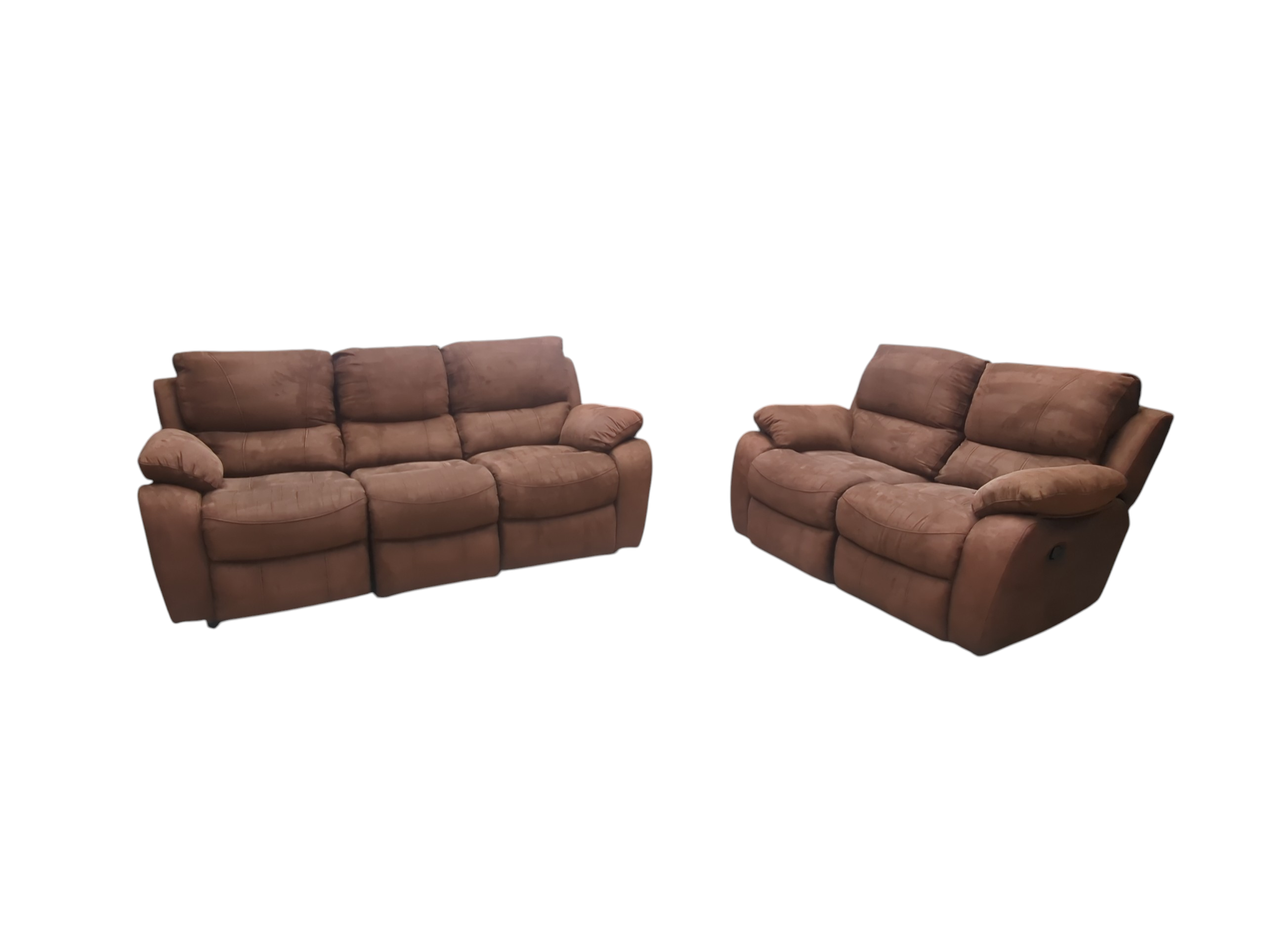 Comfortable Brown Recliner Sofa Set Recliner sofa in brown fabric, plush and comfortable, perfect for relaxing.