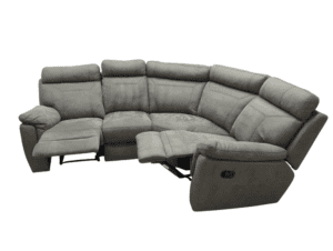 Corner sofa in grey fabric, modern style, comfortable and spacious.