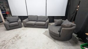 Modern grey sofa set with three pieces