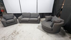 Modern grey sofa set with three pieces