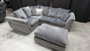 Sofa with Ottoman in Grey Velvet