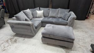 Sofa with Ottoman in Grey Velvet