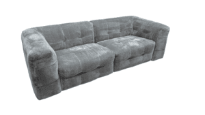 Grey velvet 3-seater sofa with plush cushions and wide armrests.