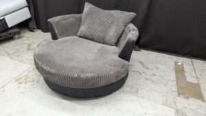 Round Grey Corduroy Armchair