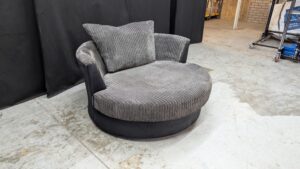 Round Grey Corduroy Armchair