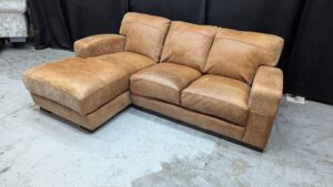 Modern beige leather corner sofa