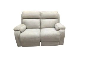 Refurbished 2-seater sofa with plush cushions and armrests, upholstered in cream fabric, ideal for living rooms. Perfect for small spaces, offering comfort and style.