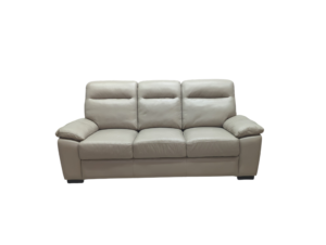 Beige leather 3-seater sofa, contemporary style, soft and comfortable.