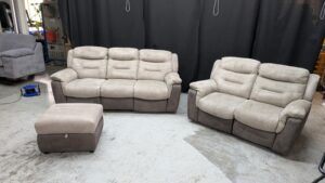 Modern beige corner sofa with matching footstool